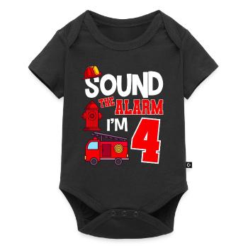 Sound The Alarm 4 years 4th birthday fire brigade - Baby Premium short-sleeve bodysuit - black - Front