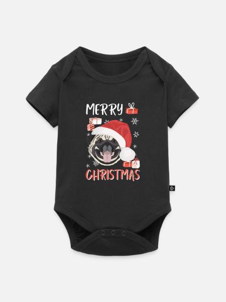 Mops Frohe Weihnachten - Baby Premium Kurzarmbody - Schwarz