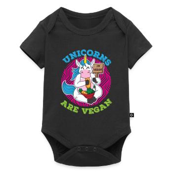 Lustiges Einhorn Veganer Vegetarier Design mit - Baby Premium Kurzarmbody - Schwarz - Vorne