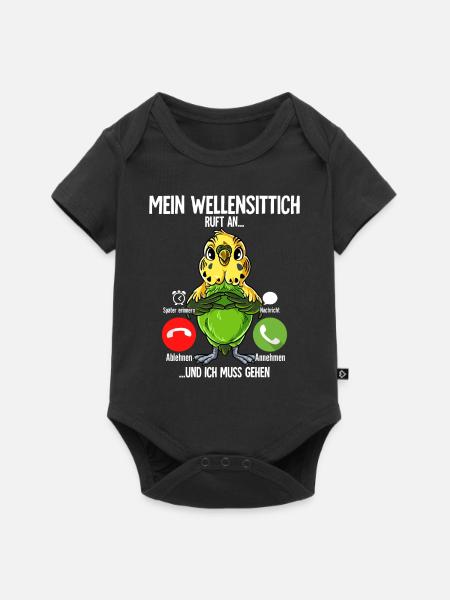 Mein Wellensittich Ruft An - Baby Premium Kurzarmbody - Schwarz