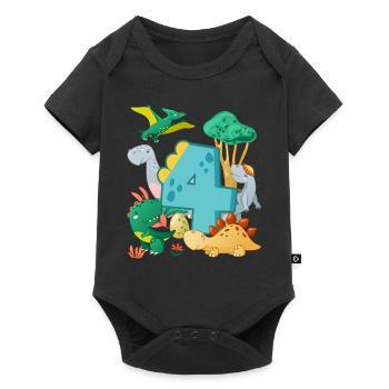 Herd of cute dinosaurs 4th birthday 4 - Baby Premium short-sleeve bodysuit - black - Front