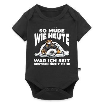 Bernedoodle Hund Mit Kuscheltier Schlaf Schlummern - Baby Premium Kurzarmbody - Schwarz - Vorne