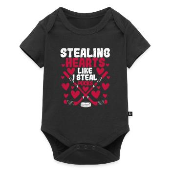 Stealing Hearts Like I Steal Pucks Valentinstag - Baby Premium Kurzarmbody - Schwarz - Vorne