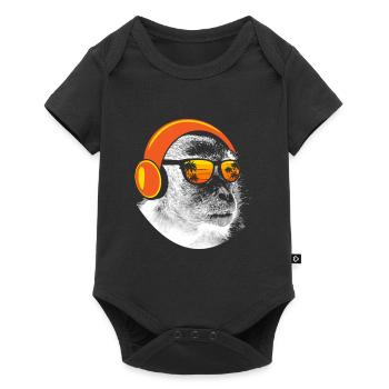Monkey DJ mit Kopfhörer und Sonnenbrille Geschenki - Baby Premium Kurzarmbody - Schwarz - Vorne