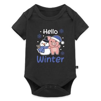Schwein Hello Winter schneemann schnee weihnachten - Baby Premium Kurzarmbody - Schwarz - Vorne