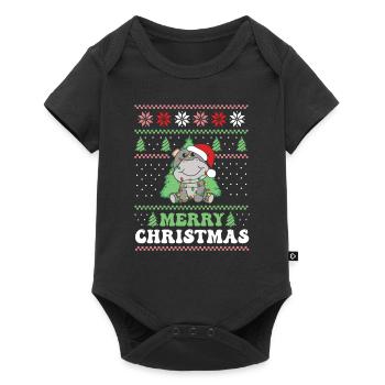 Merry Christmas retro ugly christmas Hippo - Baby Premium short-sleeve bodysuit - black - Front