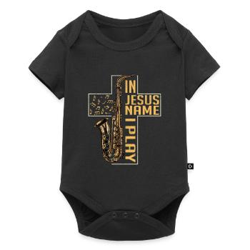 In Jesus Name I Play Saxophone Marching Band Saxop - Baby Premium short-sleeve bodysuit - black - Front