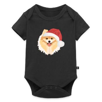 Zwergspitz Frohe Weihnachten - Baby Premium Kurzarmbody - Schwarz - Vorne