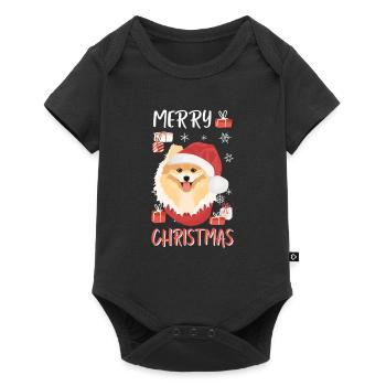 Zwergspitz Frohe Weihnachten - Baby Premium Kurzarmbody - Schwarz - Vorne