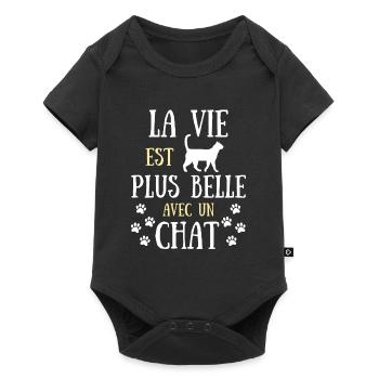 Vie plus belle chat femme humour chats idée cadeau - Body à manches courtes Premium Bébé - noir - Devant