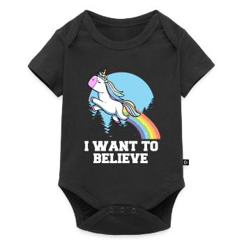 Je veux croire Licorne mignonne avec Rainbow Design - Body à manches courtes Premium Bébé - noir - Devant