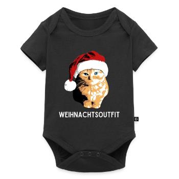 Weihnachtsoutfit Katze mit Weihnachtsmütze xmas - Baby Premium Kurzarmbody - Schwarz - Vorne