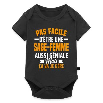 sage-femme et géniale mais ça va je gère - Body à manches courtes Premium Bébé - noir - Devant