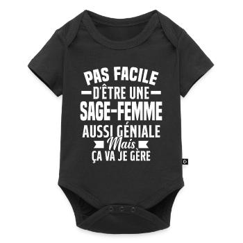 sage-femme et géniale mais ça va je gère - Body à manches courtes Premium Bébé - noir - Devant