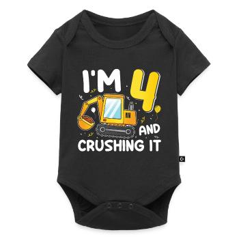 4. Geburtstag, 4 Jahre alt! Kids, Boy Junge Bagger - Baby Premium Kurzarmbody - Schwarz - Vorne
