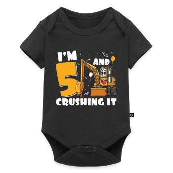 5. Geburtstag, 5 Jahre alt! Kids, Boy Junge Bagger - Baby Premium Kurzarmbody - Schwarz - Vorne