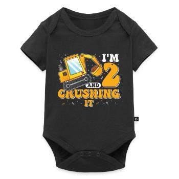 2. Geburtstag, 2 Jahre alt! Kids, Boy Junge Bagger - Baby Premium Kurzarmbody - Schwarz - Vorne