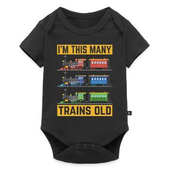 3ème anniversaire, 3 ans trains Lok Kids, garçon garçon - Body à manches courtes Premium Bébé - noir - Devant