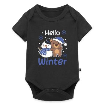 Bear Hello Winter Snowman Snow Christmas - Baby Premium short-sleeve bodysuit - black - Front