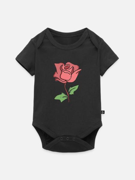 Rose Rote Rose Handgezeichnet - Baby Premium Kurzarmbody - Schwarz
