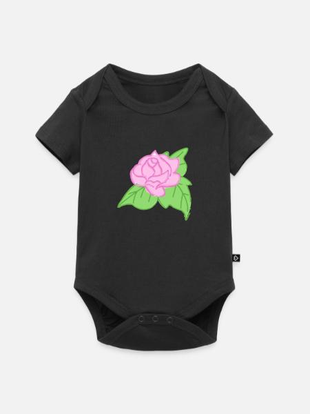 Rose Rote Rose Handgezeichnet - Baby Premium Kurzarmbody - Schwarz
