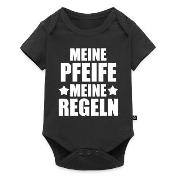 Schiri Unparteiischer Fußball Schiedsrichter - Baby Premium Kurzarmbody - Schwarz - Vorne