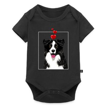 Border Collie Dog with Hearts and Tongue Vintage - Baby Premium short-sleeve bodysuit - black - Front
