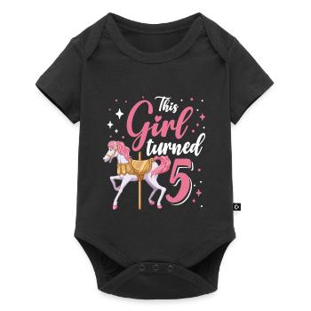 Fête d’anniversaire du carrousel Cette fille a eu 5 ans - Body à manches courtes Premium Bébé - noir - Devant