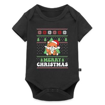 Merry Christmas retro ugly christmas fox - Baby Premium short-sleeve bodysuit - black - Front