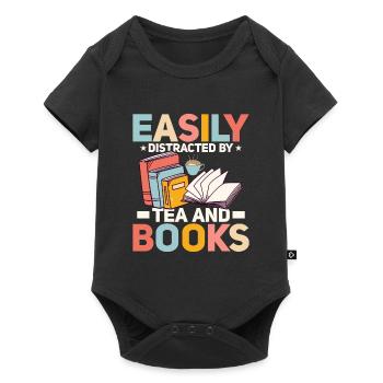 Facilement distrait par le thé et les livres Lecture de livres Lo - Body à manches courtes Premium Bébé - noir - Devant
