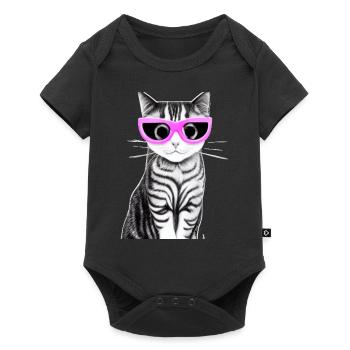 katze mit rosaroter brille - Baby Premium Kurzarmbody - Schwarz - Vorne