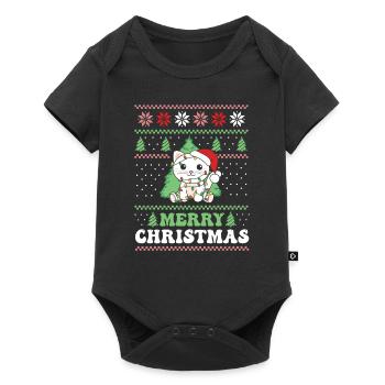 Merry Christmas retro ugly christmas cat - Baby Premium short-sleeve bodysuit - black - Front