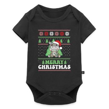Merry Christmas retro ugly christmas Hippo - Baby Premium short-sleeve bodysuit - black - Front