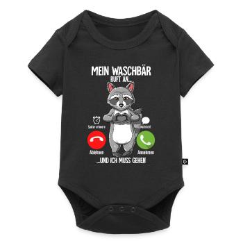 Mein Waschbär Ruft An - Baby Premium Kurzarmbody - Schwarz - Vorne