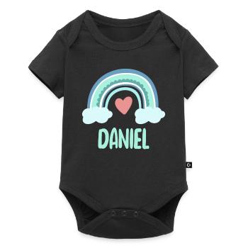 Daniel Name Regenbogen Baby - Baby Premium Kurzarmbody - Schwarz - Vorne
