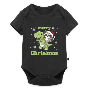Raccoon Trex Christmas Snow Winter Animals - Baby Premium short-sleeve bodysuit - black - Front