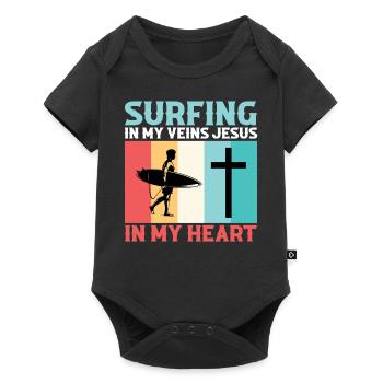 Surfer dans mes veines Jésus dans mon cœur Surfer - Body à manches courtes Premium Bébé - noir - Devant