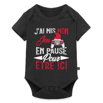 J'ai mis mon jeu en pause pour être ici Geek Noël - Body à manches courtes Premium Bébé - noir - Devant