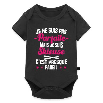 Pas parfaite mais je suis Skieuse Cadeau Humour - Body à manches courtes Premium Bébé - noir - Devant
