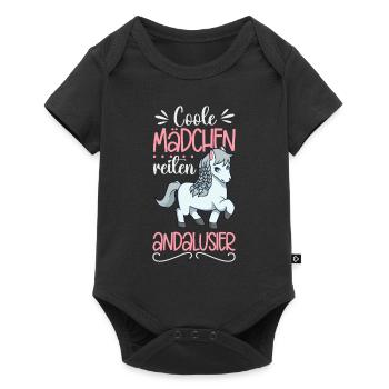 Coole Mädchen reiten Andalusier - Baby Premium Kurzarmbody - Schwarz - Vorne