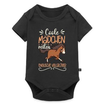 Coole Mädchen reiten Englisches Vollblut - Baby Premium Kurzarmbody - Schwarz - Vorne