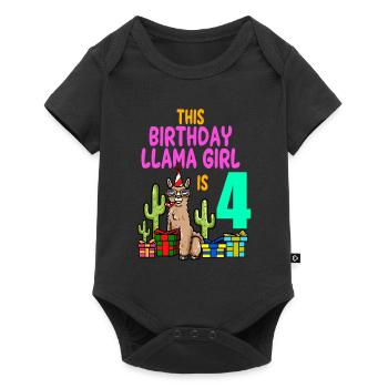 Llama Girl 4th Birthday Party Alpaca - Baby Premium short-sleeve bodysuit - black - Front