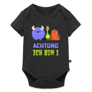 Niedliche Monster T-Shirt 1. Geburtstag Jungen 1 J - Baby Premium Kurzarmbody - Schwarz - Vorne