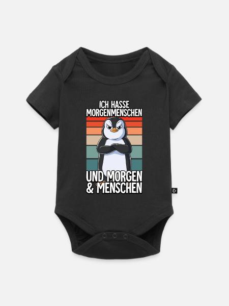 Ich Hasse Morgenmenschen Pinguin - Baby Premium Kurzarmbody - Schwarz