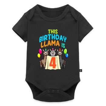 Llama Girl 4th Birthday Party Alpaca - Baby Premium short-sleeve bodysuit - black - Front