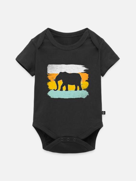 Elefant Retro - Baby Premium Kurzarmbody - Schwarz