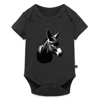 Esel Kunstvoller Schablonendruck - Baby Premium Kurzarmbody - Schwarz - Vorne