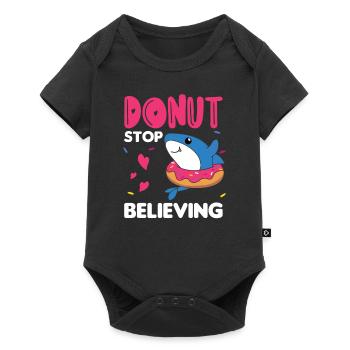 Süßer Hai lustige Tiere in Donut pink - Baby Premium Kurzarmbody - Schwarz - Vorne