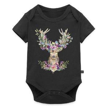 Hirsch T-Shirt Damen Trachtenshirt Hirschmotiv - Baby Premium Kurzarmbody - Schwarz - Vorne