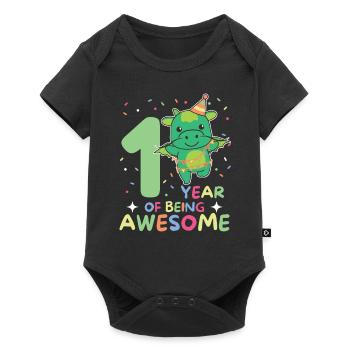 Drache zum 1. Geburtstag für Kinder ein Jahr alt - Baby Premium Kurzarmbody - Schwarz - Vorne